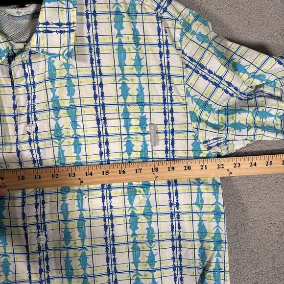 Columbia Pfg S/s Button Down Shirt Men’s Medium Plaid Fish AOP Tuna - Picture 6 of 10